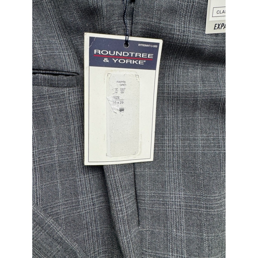 Roundtree & Yorke Mens 36x29 Charcoal Gray Check Plaid Pleated Dress Pants - Picture 3 of 16